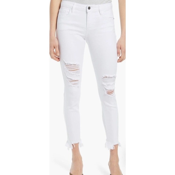 Hidden Ripped Raw Step Hem Ankle Skinny Jeans White Nordstrom Size 31 Summer - Picture 1 of 8